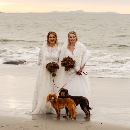 Beautiful brides with their beautiful pups